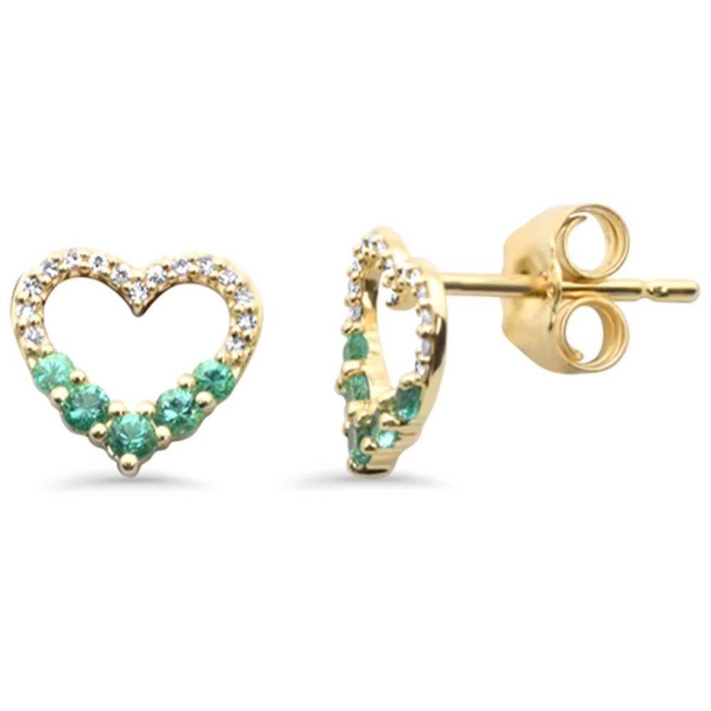 0.25ct G SI Diamond Heart & Emerald Earrings 14kt Yellow Gold ✨💎💚❤️